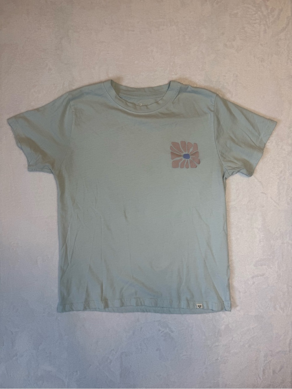 Pastel Blue Short Sleeve Tee with Subtle Floral Chest Graphic